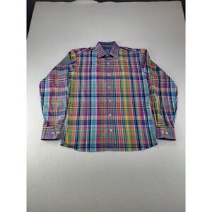 Bugatchi Uomo Button Up Dress Shirt Mens Small Plaid‎ Classic Fit Long Sleeve